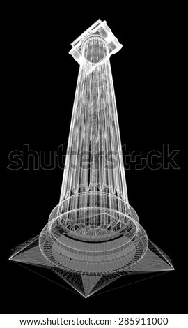 Classic column. Ionic order, body structure, wire model. 3D illustration