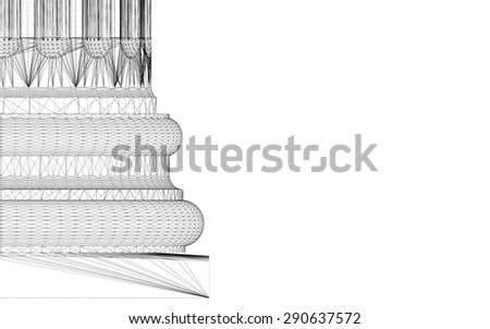 Classic column. Ionic order, body structure, wire model. 3D illustration