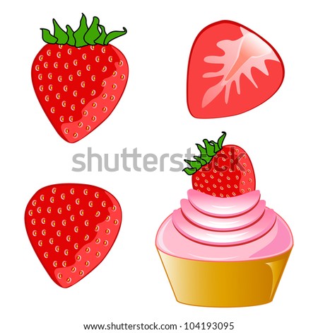 Strawberry and Strawberry cupcake on white background