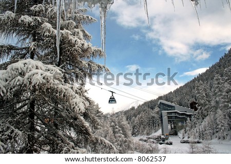 view on frozen landscape with gondola lift