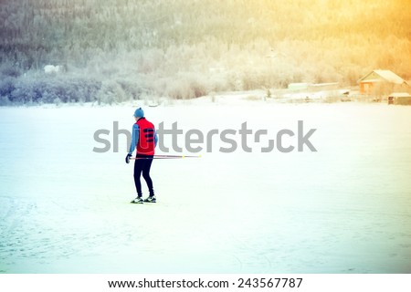 Man Skiing winter time Sport and healthy Lifestyle concept snow nature on background