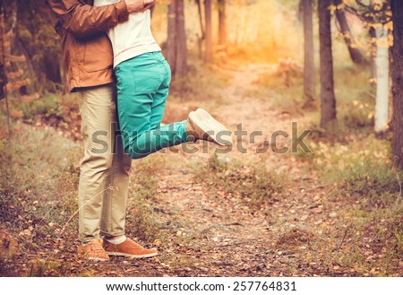 Couple Man and Woman hugging in Love Romantic relationship Lifestyle concept Outdoor  with nature on background Fashion trendy style