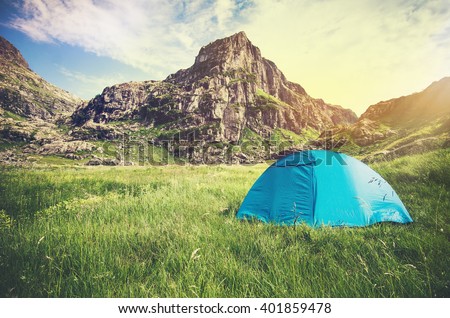 Rocky Mountains Landscape and tent camping Travel Lifestyle concept Summer adventure vacations outdoor