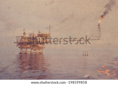 oil rig production platform on the sea process old style