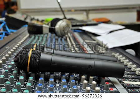 Part of an audio sound mixer with a microphone
