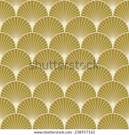 seamless gold colored art deco pattern of overlapping arcs.
