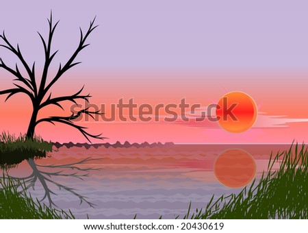 landscape with sunset (vector)