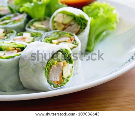 vegetables and soy bean cake in noodle tube, southeast asian style food