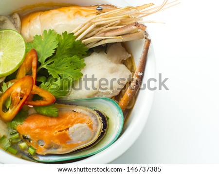 closeup Thai food, Tom Yam sea food noodle