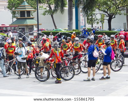 Bangkok - September 22: Cyclists, gather together after cycling long trip in Car Free Day campaign on September 22, 2013 in Bangkok, Thailand.