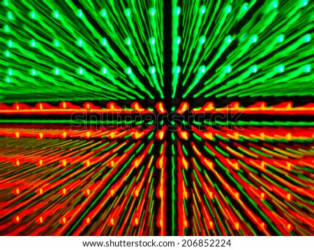 green, red , lens zoom technic on LED panel, abstract background