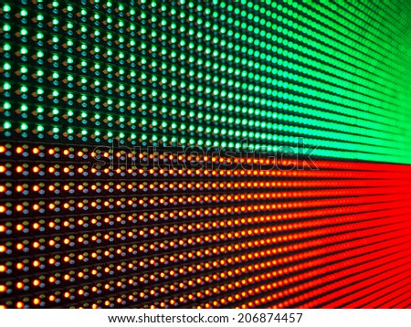 green and red LED, close up on panel screen