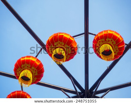 red lantern, China style, hanging on outdoor sky on Chinese new year festival
