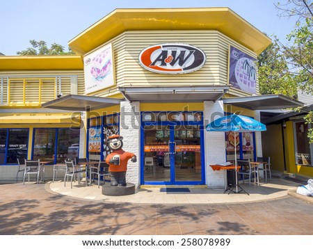 BANGKOK, THAILAND - FEBRUARY 7,2015: A&W's Restaurant shop stand alone outdoor. A&W is the main fast-food restaurant chain in Thailand.