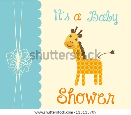 Baby arrival card with funny animals/ Vector illustration
