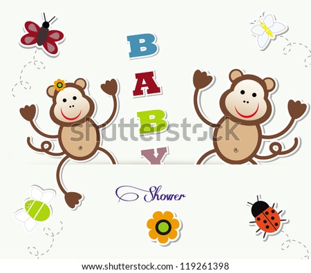 Baby shower with funny animals/ Vector illustration