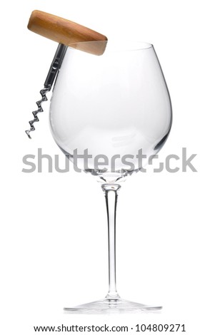 Wine glass and wine opener (corkscrew)