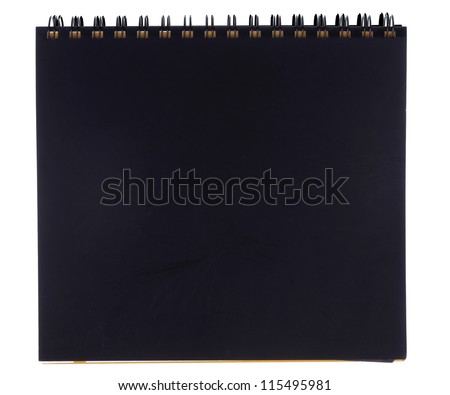 Blank black notebook isolated on white background