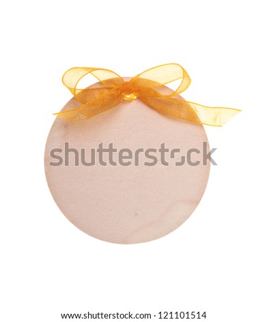 Blank oval tag or label with orange ribbon