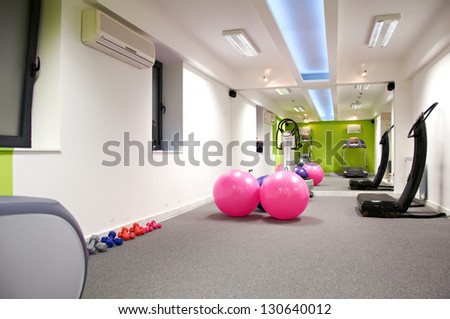 Gym Centre Interior. Equipment, Gym Apparatus.