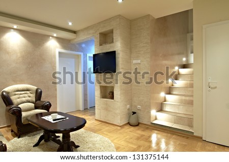 Living Room Interior With Stairs