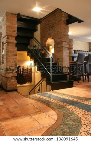 cafe bar interior with stairs