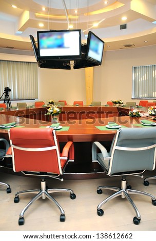 empty meeting room and conference table