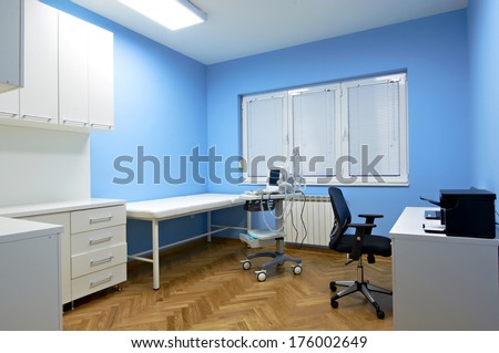 Interior of a doctor's consulting room with Medical ultrasound diagnostic equipment