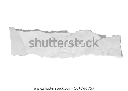 close up of a white torn piece of paper on white background