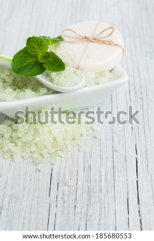 Natural soap with salt and mint herbs