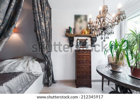 Bedroom interior with canopy bed