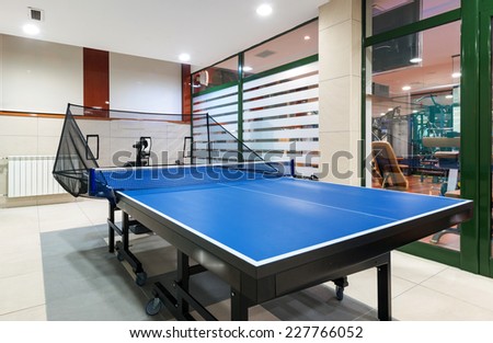 Interior of an entertainment room, tennis table or ping pong