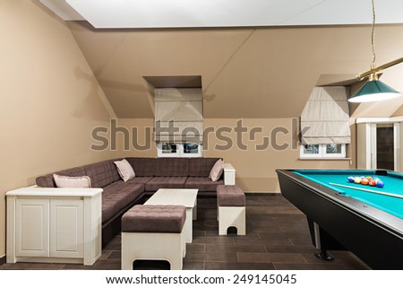 Billiard table in luxury living room