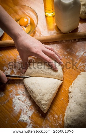 Baking cake in rural kitchen - dough recipe ingredients