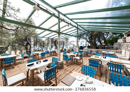 Terrace outdoor cafe with sea view