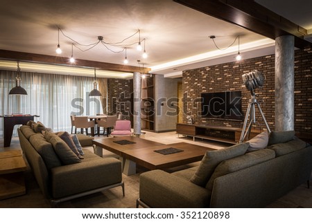 Specious living room in modern villa house interior