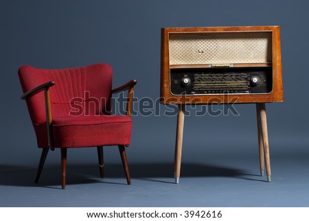 vintage radio and armchair