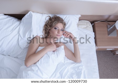 Beautiful woman top view - wake up in morning bed