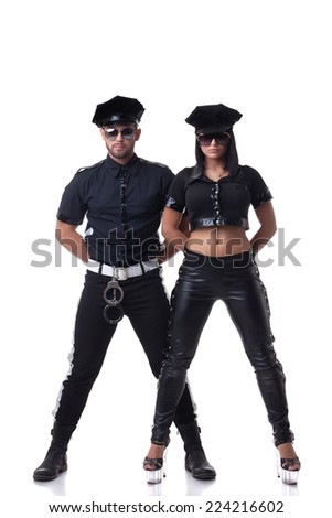 Sexy police companions posing at camera