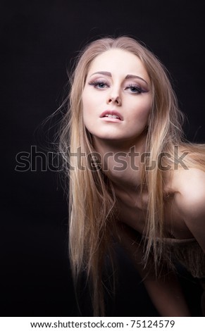 stock photo Young naked girl in rag look at you with desire