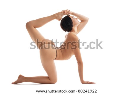 stock photo naked beauty woman in yoga pose isolated