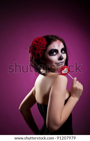 funny woman in day of the dead skull face art