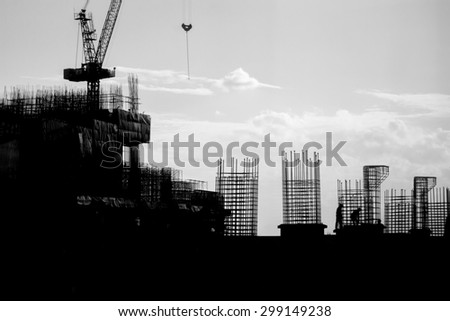 The building construction site silhouettes.
