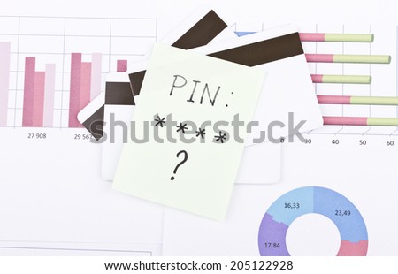 Business still-life of a credit cards, sticker, question