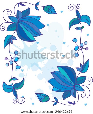 decorative stylized blue flowers hand-drawn text with hearts and swirls