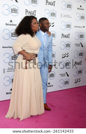 LOS ANGELES - FEB 21:  Oprah Winfrey, David Oyelowo at the 30th Film Independent Spirit Awards at a tent on the beach on February 21, 2015 in Santa Monica, CA