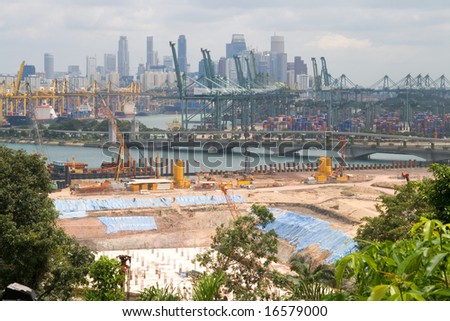Port Singapore Pictures on View Of The Port Of Singapore With Containers And Cranes Stock Photo