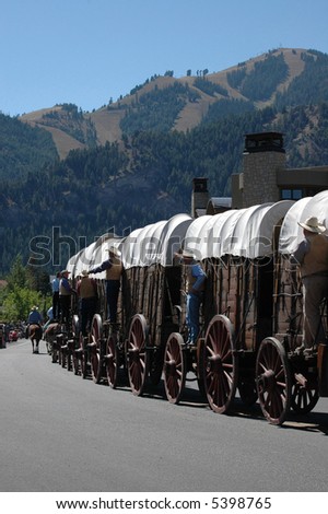 An old-fashioned stagecoach is driven through town during Pioneer Days in Sun Valley, Idaho.