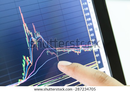 businessman and stock market graph and bar chart price display,Businessman failure in stock market,in blue style