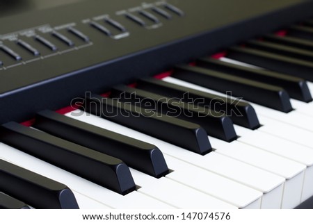 Side view of piano keys
